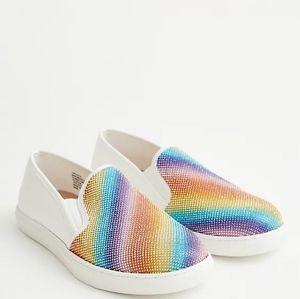 torrid White Slip-On Sneakers with Rainbow Rhinestones